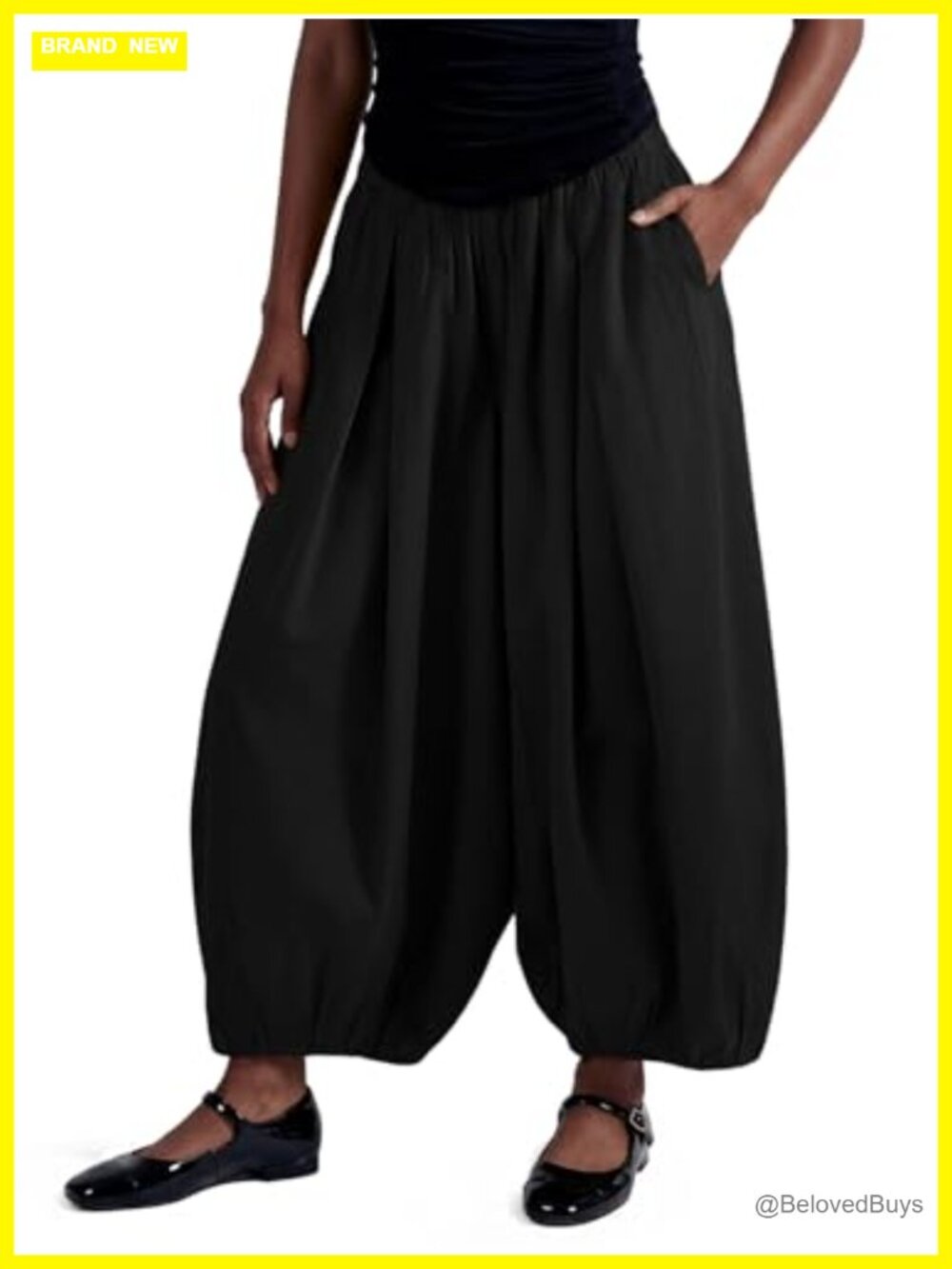Womens Wide Leg Balloon Pants Elastic Waist Pleated Baggy